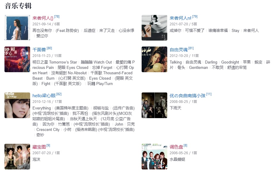 梁心颐的音乐专辑